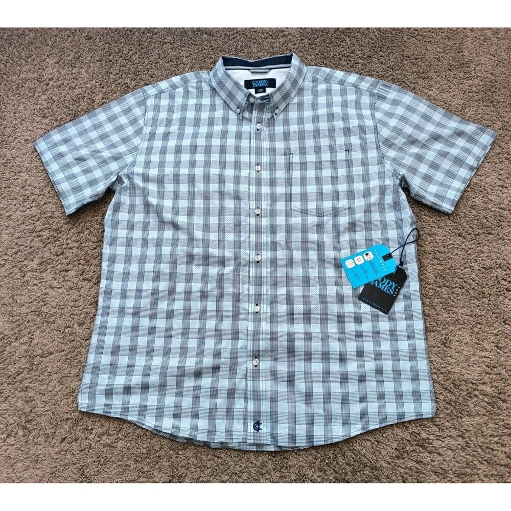 Cody James Plaid Button Up Shirt Mens Large Front Pocket  Blue Short Sleeve